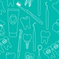 Seamless pattern dental treatment of healthy and sick teeth jaw dental tools graphic white color vector illustration. Royalty Free Stock Photo